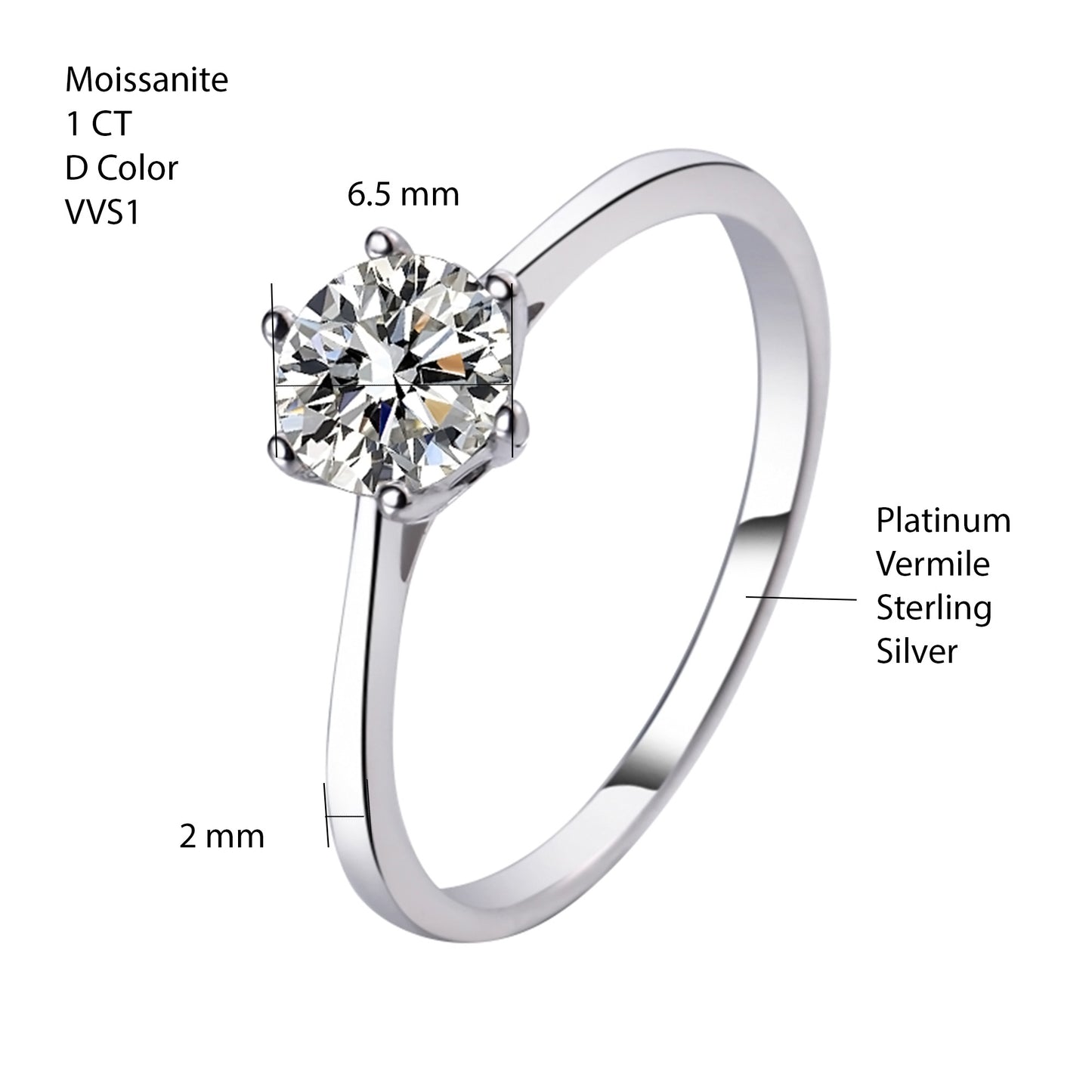 Solitaire Moissanite Ring with Round Brilliant Cut